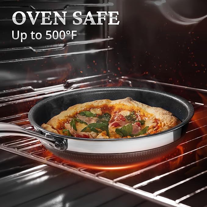 KOKHUB 12" Titanium Ceramic Nonstick Frying Pan, Non-Toxic Tri-Ply Stainless Steel Skillet with Lid, PFAS/PFOA/PTFE Free, Dishwasher & Oven Safe, Induction Compatible