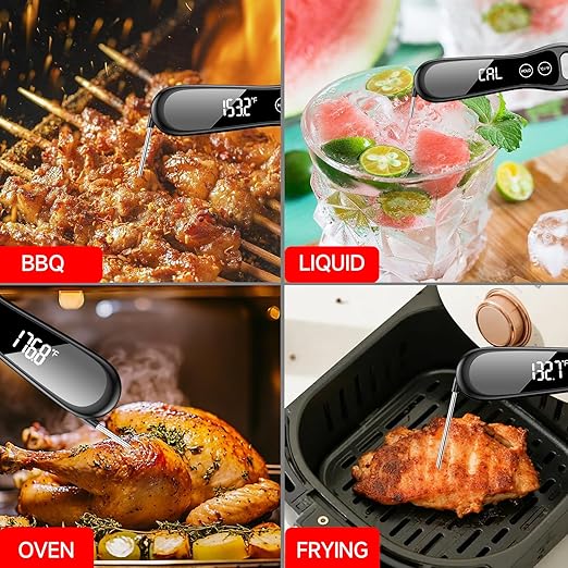 Digital Meat Thermometer 1 Second Instant Read Thermometer for Cooking,Grilling, Candy, BBQ, 180°Folding Probe IP67 Waterproof LCD Screen Thermometer Gifts for Her