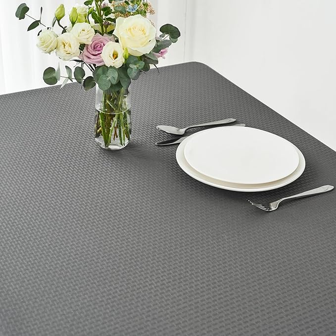 maxmill Weaved Texture Rectangle Tablecloth Water Resistant Wrinkle Free Spill-Proof, Soft Table Cloth for Dining Room Decoration, Banquet Parties Event Holiday Dinner, 60 x 84 Inch Charcoal Gray