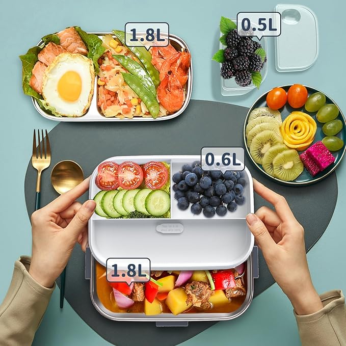 Electric Heated Lunch Box for Adults, 100W 3-IN-1 2 Pack 1.8L Containers Heating Lunch Box for Men Portable Double Layer, Fast Heated Food Warmer,12V/24V/110V for Car Truck Office Home