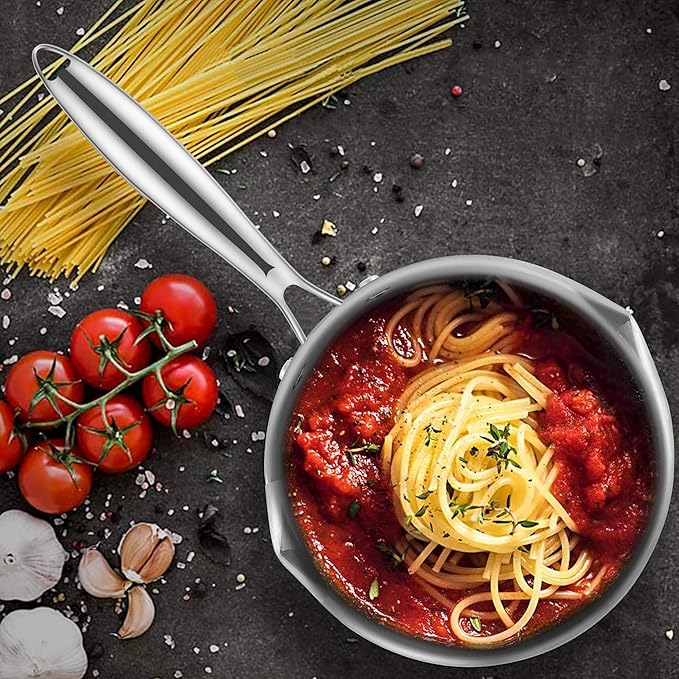 Fracoda 2.5 Quart Stainless Steel Pot Saucepan with Glass Strainer Lid, Sauce Pot with Two Side Spouts, Induction Cooking Pot, Multipurpose Sauce Pan with Lid for Cooking(Tri-Ply Full Body)