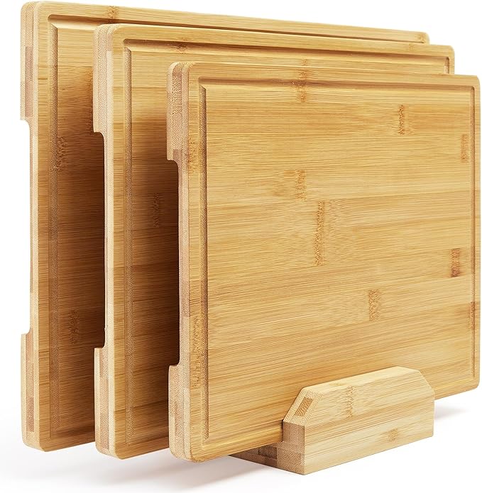 DYTesa Cutting Board for Kitchen, Bamboo Cutting Boards For Kitchen Meal Prep & Serving - Bamboo Cutting Board Set with Holder, Charcuterie & Chopping Board