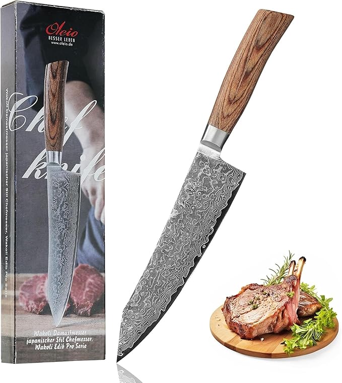 Wakoli EDIB Pro Premium Kiritsuke Chef's Knife – Japanese-Style Kitchen Knife | 8-Inch Blade Made of 67-Layer Genuine Damascus Steel with Pakkawood Handle | Sharp, Durable, Professional Cooking Tool