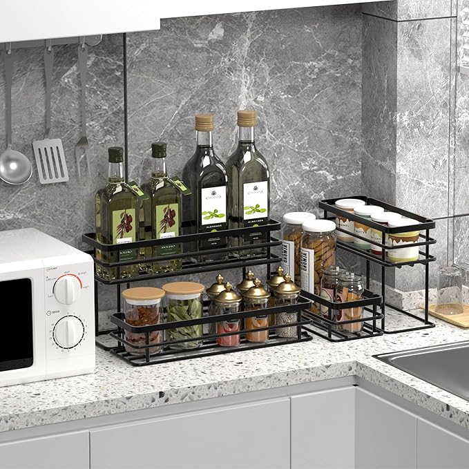 Coffee Syrup Rack Organizer, Syrup Bottle Holder Stand for Coffee Bar, 2-Tier 8 Bottles Storage Shelves for Syrup, Wine, Dressing for Kitchen Countertop (8 Bottles Black)