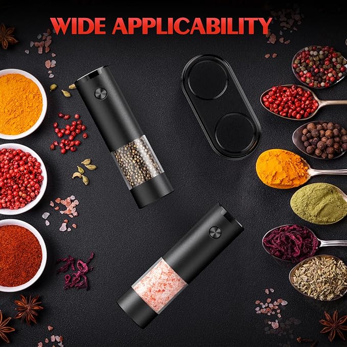 Electric Salt and Pepper Grinder Set Automatic Battery Pepper Mill Shakers Adjustable Coarseness Upgraded Larger Capacity with Led Home and Kitchen Appliances Birthday Gifts for Women Mom