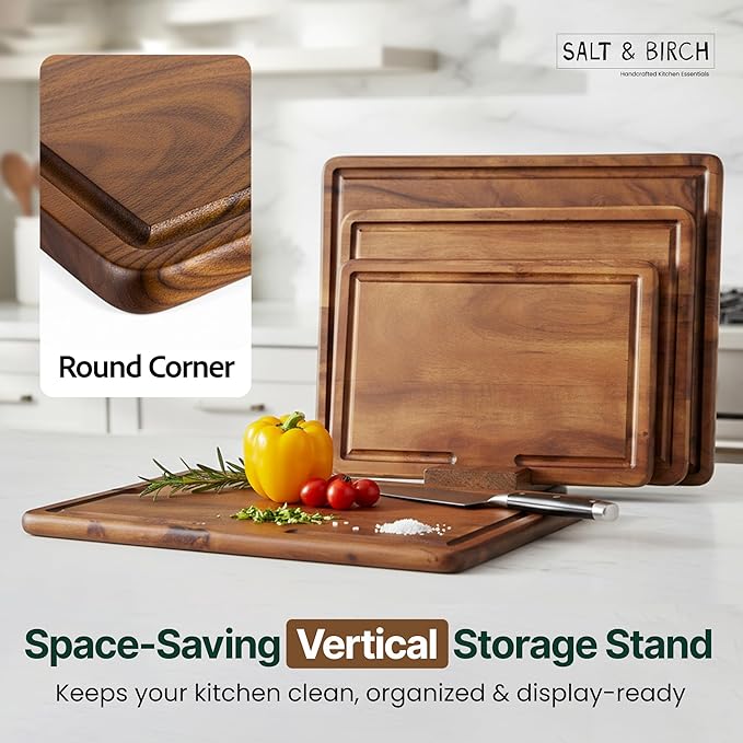 BRUSH HAVEN Salt & Birch Cutting Board - Premium Acacia Wooden Board for Easy Food Prep - Enjoy A Reliable Chopping Board Designed for Versatile Kitchen Use - Perfect for Chefs & Home Cooks- 3 Pcs Set