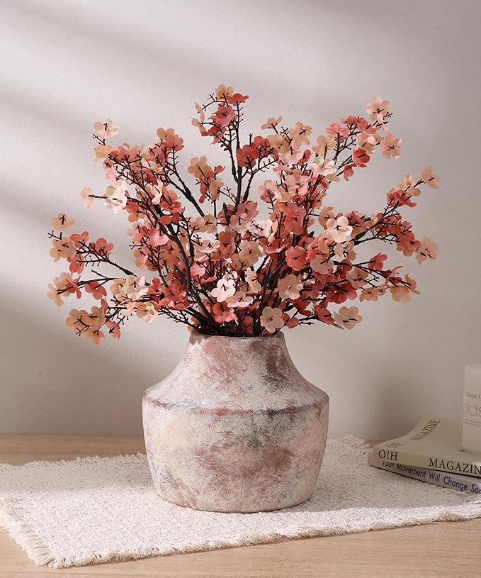 5.3'' Rustic Ceramic Flower Vase Farmhouse Pottery Vases Decorative Small Vases for House Entryway Kitchen Table Centerpieces, Terracotta