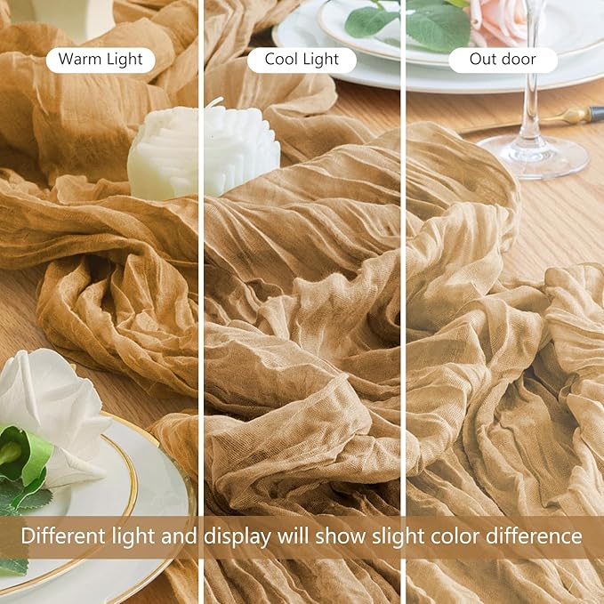 Wokceer Cheesecloth Table Runner 12Pack 10FT Khaki Boho Gauze Cheese Cloth Table Runner for Party Long Rustic Sheer Table Runners for Baby Bridal Shower Wedding Easter Table Decor
