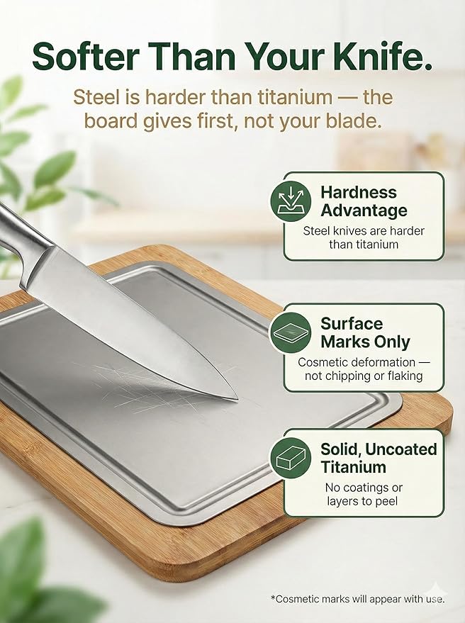KoruPeak Pure Titanium Cutting Board - Double-Sided Titanium Cutting Boards for Kitchen with Bamboo Side - Large 16"x12"
