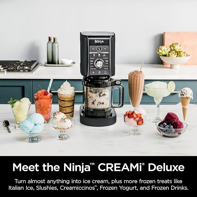 Ninja NC501 CREAMi Deluxe 11-in-1 Ice Cream & Frozen Treat Maker with 2 XL Family Size Pint Containers, Black (Renewed)
