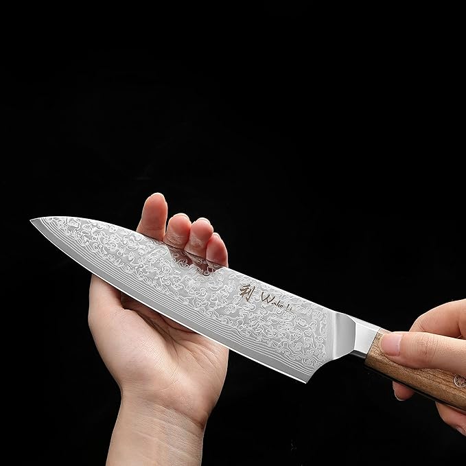 Wakoli Oribu Kiritsuke Chef's Knife I 20 cm blade made of 67 layers of Damascus steel, olive wood handle