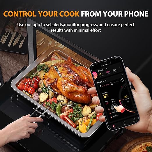AI Smart Wireless Meat Thermometer, 10X Enhanced Signal and Stability, with 2 Probes High-Accuracy Sensors, Standalone Display Base, Instant Read LCD & App Control for Kitchen,BBQ,Oven,Grill,Air Fryer