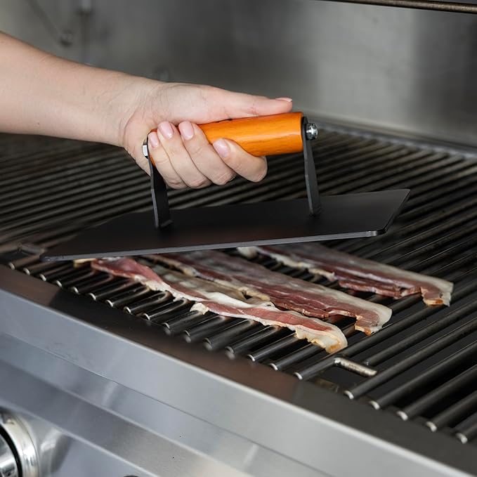 Outset XL Grill Press, Iron Smash Burger Press with Wood Handle, 8" x 10"
