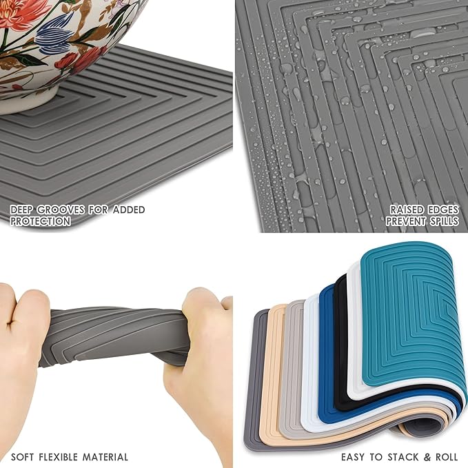 Silicone Trivets for Hot Pots and Pans-Trivets for Hot Dishes-Heat Resistant Mat for Countertops, Kitchen Small Dish Drying Mat, Silicone Pot Holders-Hot Pads for Kitchen Set 2 Beige