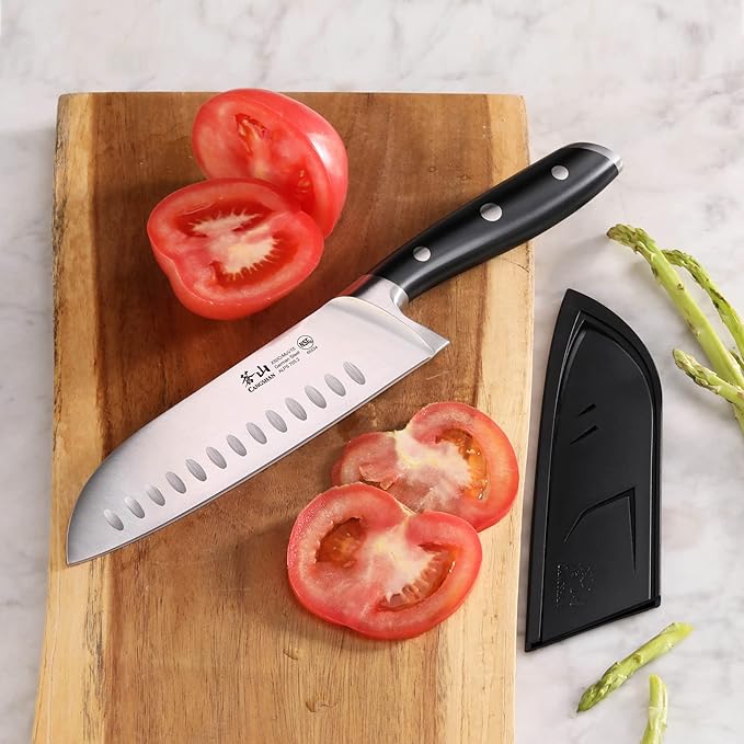 Cangshan ALPS Series 502742 German Steel Forged 7-inch Santoku Knife with Sheath, Black