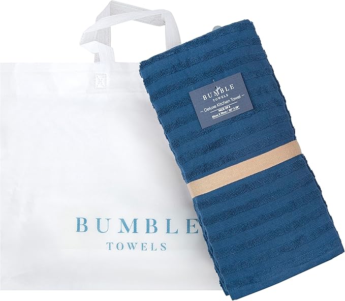 Premium Kitchen Towels (20”x 28”, 6 Pack) | Large Cotton Dish Towels 400 GSM | Highly Absorbent Terry Kitchen Linen Set with Hanging Loop | Blue Solid