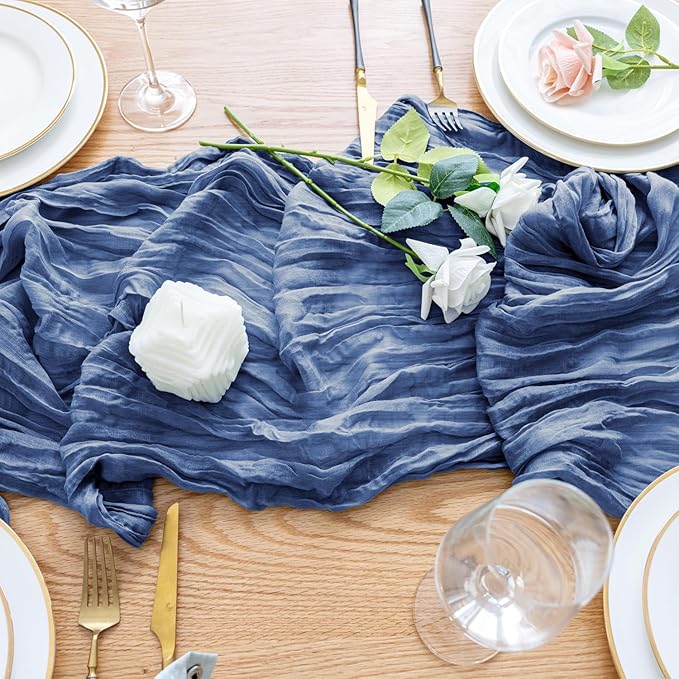 Wokceer Cheesecloth Table Runner 2Pack 10FT Blue Boho Gauze Cheese Cloth Table Runner for Party Long Rustic Sheer Table Runners for Baby Bridal Shower Wedding Easter Table Decor