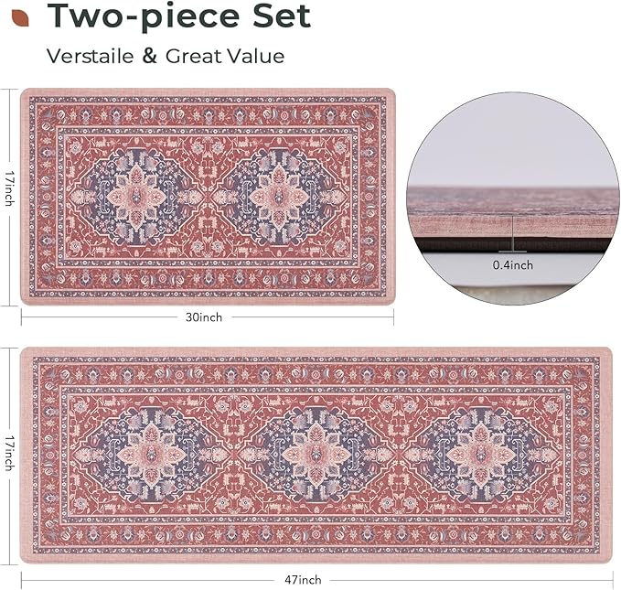FRESHMINT Anti Fatigue Kitchen Mats Set 2 PCS, Waterproof & Non-Skid Medallion Kitchen Rugs, Cushioned Kitchen Floor Mats for Standing Washable Comfort Kitchen Runners for Lanudry, Office, Sink