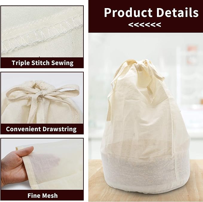 CONIE 16"x 20" Large Straining Bag Fits for 40 to 50 Qt Brew Pot Kettles for Home Brewing Beer Wine Nut Milk