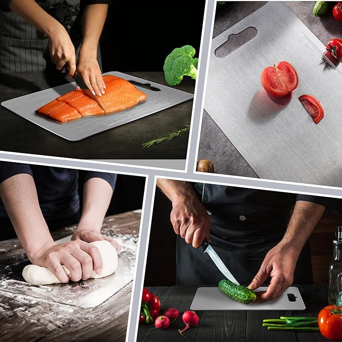 Titanium Cutting Board - 100% Pure Titanium Metal Cutting Board for Kitchen, Non Toxic Chopping Board Set, Double-Sided for Meat, Fruit, Vegetables, Dishwasher Safe (Set (S+M+L))