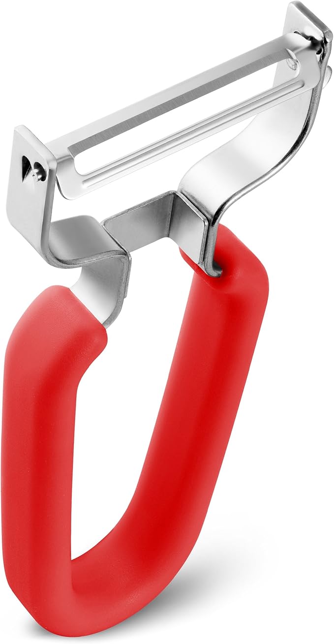 Swissler Silicone Non Slip Grip Ultra Sharp Stainless Steel Swiss Y Peeler For Fruits And Vegtables (RED)