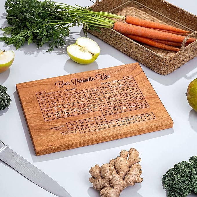 Blue Ridge Mountain Gifts Laser Engraved Cherry Wood Cutting Board -Christmas Gift, Rustic Farmhouse Decor, Gift for Wine Lovers w/Periodic Table of Wine Engraving