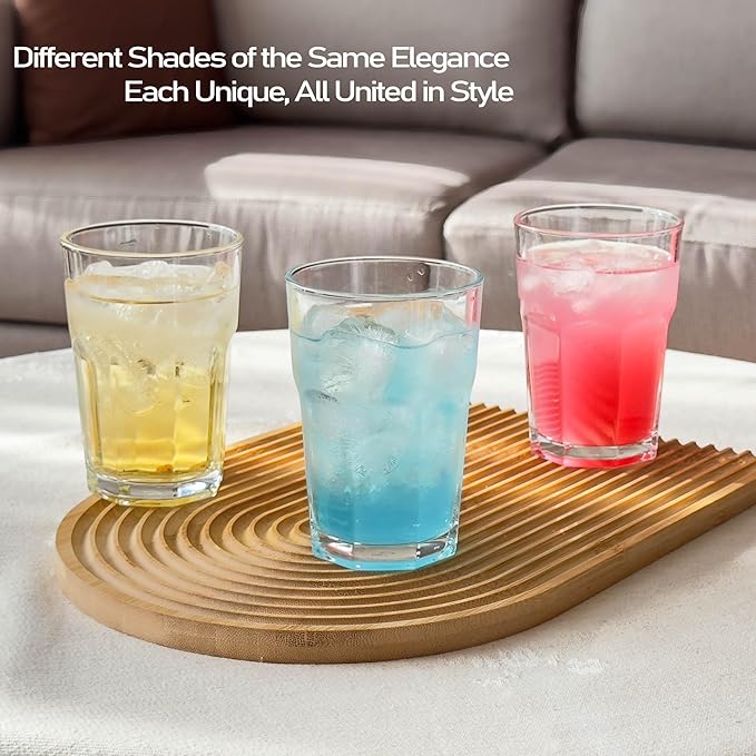 Drinking Glasses Set of 24, 12.5 oz Water Glasses – Durable Glassware for Juice, Milkshake, Coffee Glasses, Beer Glasses, Cocktail Tumblers, Heavy Base, Dishwasher Safe Kitchen & Party Use