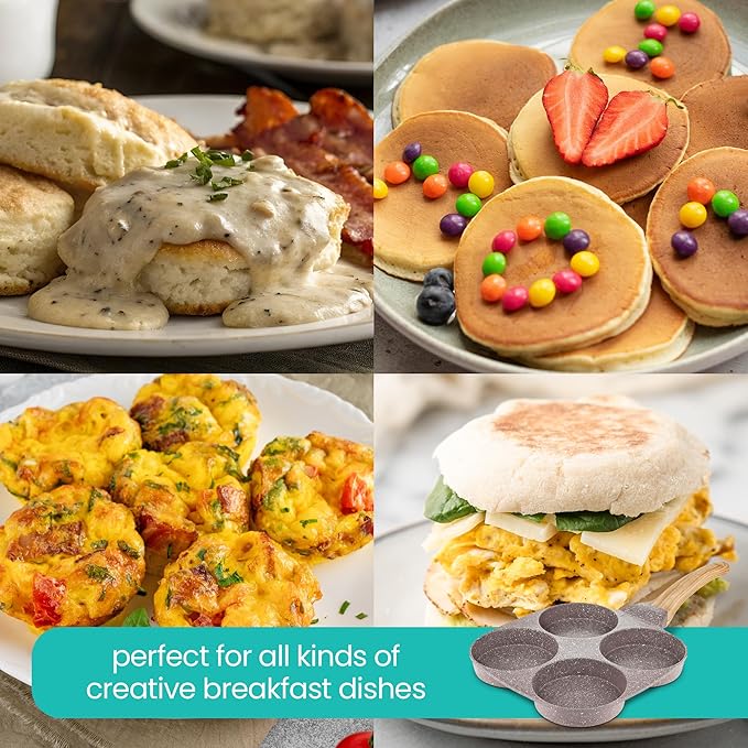 Modern Innovations Dove Gray 4 Cup Nonstick Pan Omelette Mini Pancake Pan for Stove Top Gas and Electric Small Skillet Breakfast Maker