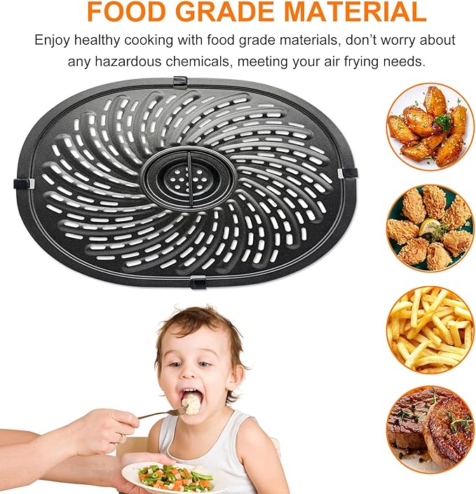Air Fryer Replacement Tray for Power XL Vortex 7 QT Air Fryer, Oval Nonstick 10.3''×9.5'' AirFryer Replacement Parts Accessories Rack Basket Grill Pan Grill Plate Crisper Plate with Rubber Bumpers