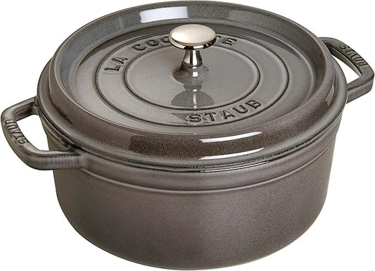 STAUB Cast Iron Roaster/Cocotte, Round, 24 cm, 3.8 L, Graphite Grey