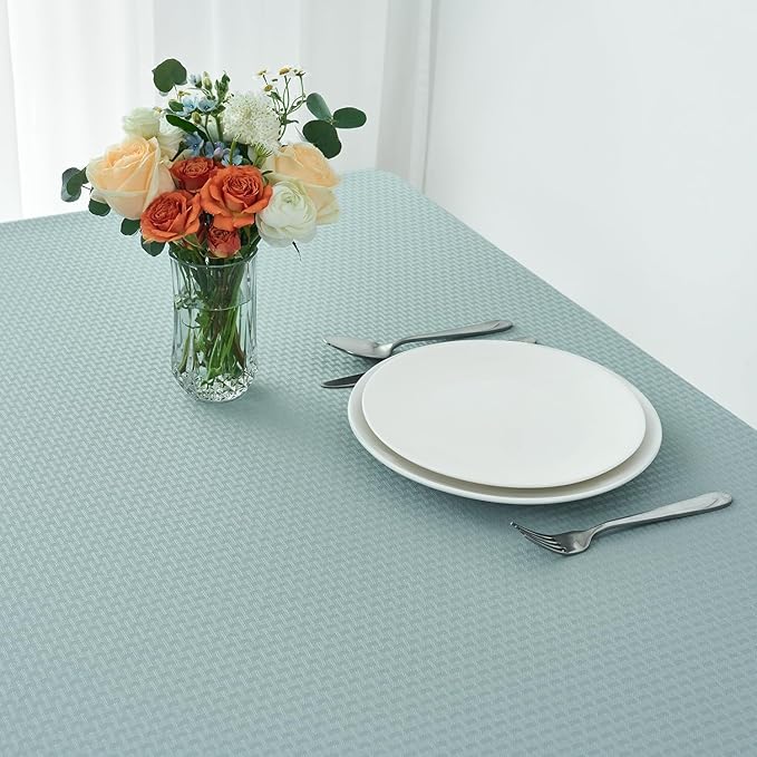 maxmill Rectangle Tablecloth Weaved Texture Design Water Resistant Wrinkle Free Spill-Proof, Soft Table Cloth for Dining Room Decoration, Banquet Parties Holiday Dinner, 52 x 84 Inch Dusty Blue