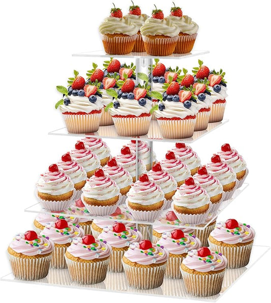 Cupcake Stand, Acrylic Cupcake Holder, Premium 4 Tier Square Cupcake Stand for Wedding Birthday Holidays, Cady Bar Party Decoration,Clear… (4 Tier, Square)