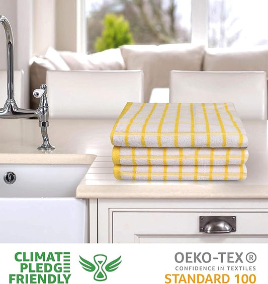 Urban Villa Kitchen Towels Yellow/White Set of 3 Terry Kitchen Towels 100% Cotton Ultra Soft Size 20X30 Inches Highly Absorbent Over Sized KitchenTowels with Hanging Loop KitchenTowels
