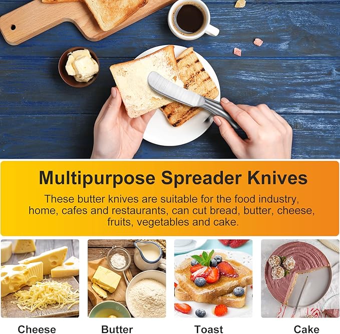 Mudder 8 Piece Stainless Steel Butter Knives, Cheese Spreaders for Cold Butter, Cream, Jam, Pastry, Dishwasher Safe Utensils, Cheese Knife for Kitchen, Restaurant Party, Wedding Housewarming