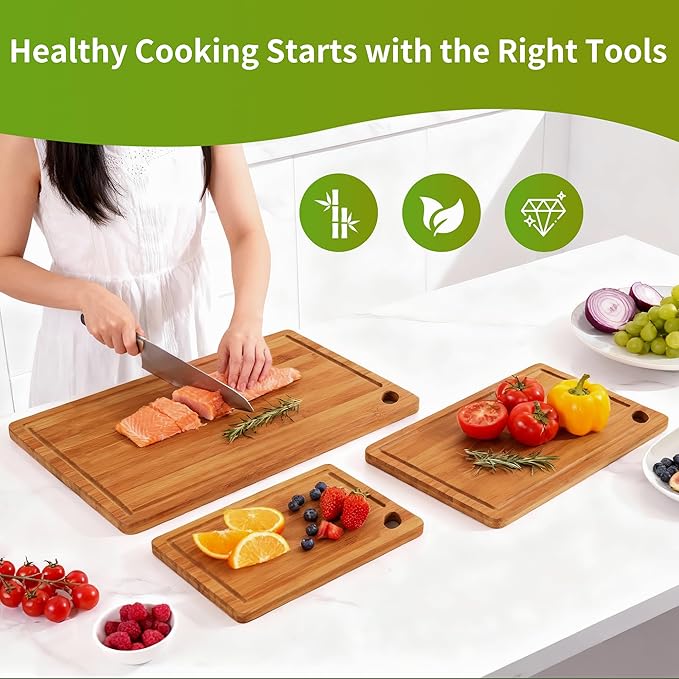 Carbonized Bamboo Cutting Board, Wood Cutting Boards for Kitchen with Juice Grooves, Reversible Charcuterie & Chopping Boards for Meat, Vegetables and Fruits Ideal Housewarming Gifts