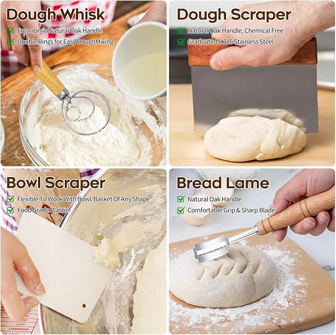Banneton Bread Proofing Basket Banneton Basket Set Sourdough Proofing Basket Round Proofing Bowls Handmade Rattan Baskets and Liners (Round of 2 Gift Set)