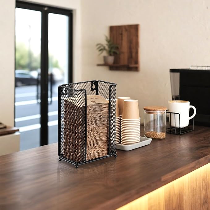 Coffee Cup Sleeve Holder Wall Mount or Countertop, Paper Cup Sleeve Organizer Dispenser for Coffee Station Bar Restaurant Breakroom, Black