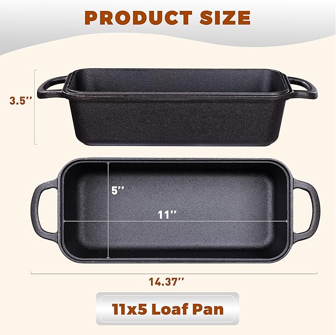Articasting 11x5 Inch Cast Iron Bread Loaf Pan With Lid，5.8 Qt Large Loaf Pan For Sourdough Bread Baking, Pre-Seasoned Heavy Duty Dutch Oven Bread Pan For a Crispy Crust