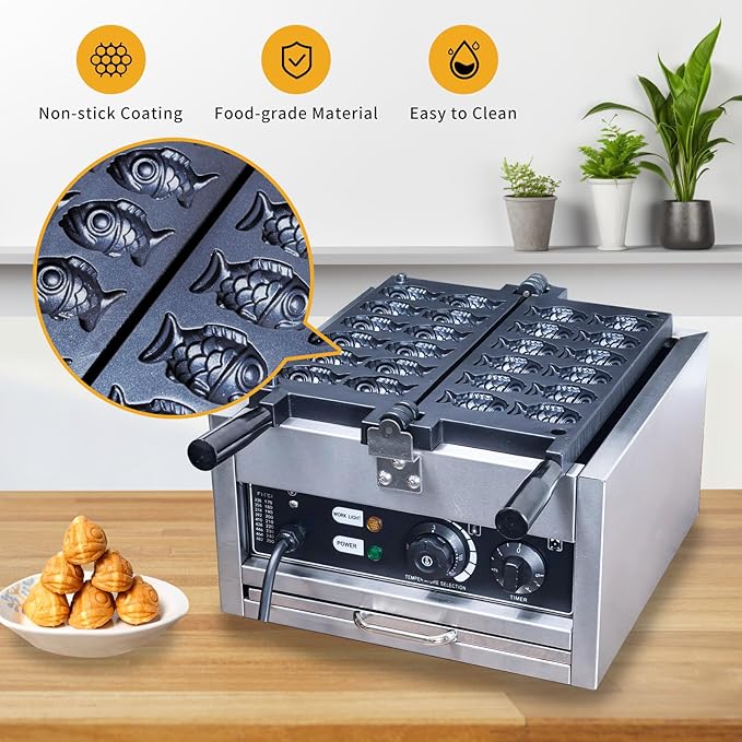 Mini Fish-Shaped Waffle Maker/Taiyaki Fish Waffle Maker - Non-Stick Teflon Coating, 50-300/122-572 Adjustable
