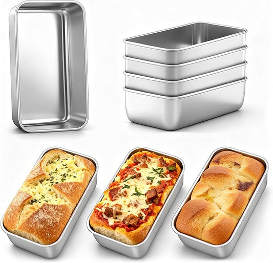 P&P CHEF Mini Loaf Pans Set, 8 PCS Small Bread Loaf Pan for Baking, 6.3 x 3.5 Inch Stainless Steel Baking Pans for Homemade Bread, Meatloaf, Cake and Brownies, Healthy & Non Toxic, Dishwasher Safe