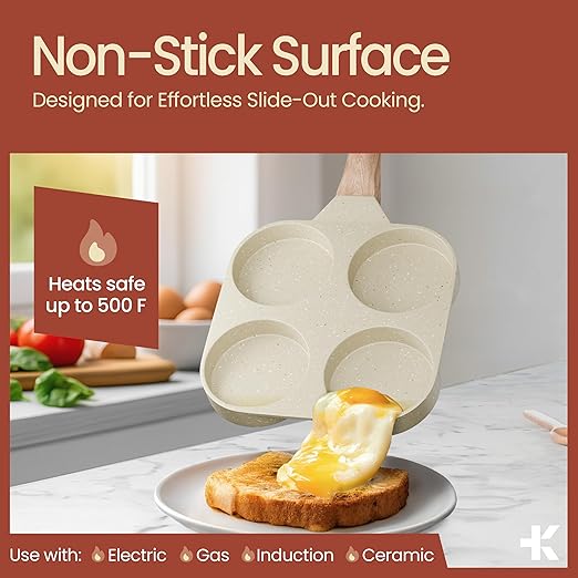 4-Cup Nonstick Frying Egg Pan Gray Marble, Granite Pancake Pan, PFOS & PFOA Free, Die-Cast Aluminum with Heat-Resistant Handle, 500°F Stove-Safe, Compatible with Induction, Gas & Electric Cooktops