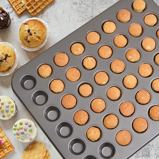 Biubumtu 1-Piece 48 Cup Steel Muffin Pan – Non-Stick Mini Cupcake Pan, Bakeware Mini Muffin Tin, Dishwasher Safe(Round)