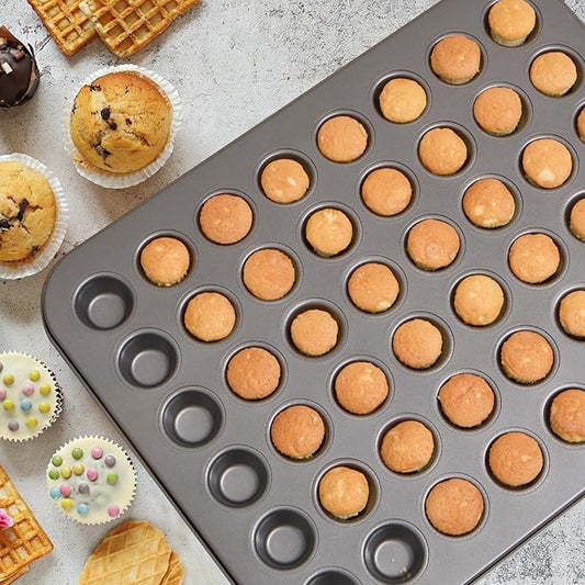 Biubumtu 1-Piece 48 Cup Steel Muffin Pan – Non-Stick Mini Cupcake Pan, Bakeware Mini Muffin Tin, Dishwasher Safe(Round)