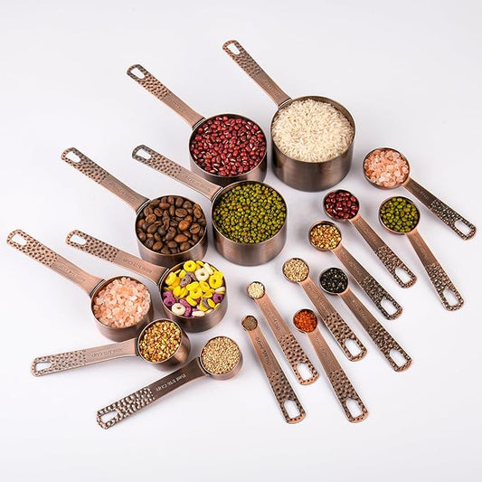 Copper Measuring Cups and Spoons Set 19 for Kitchen and Baking, Dry & Liquid, Metal Metric&US Measuring Cups and Spoons Set for Dry and Liquid