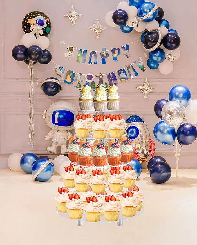 Jusalpha Large 5-Tier Cupcake Stand Acrylic Round Wedding Cake Stand/ Cupcake Tower/ Dessert Stand/ Pastry Serving Platter/ Food Display Stand (5RF)