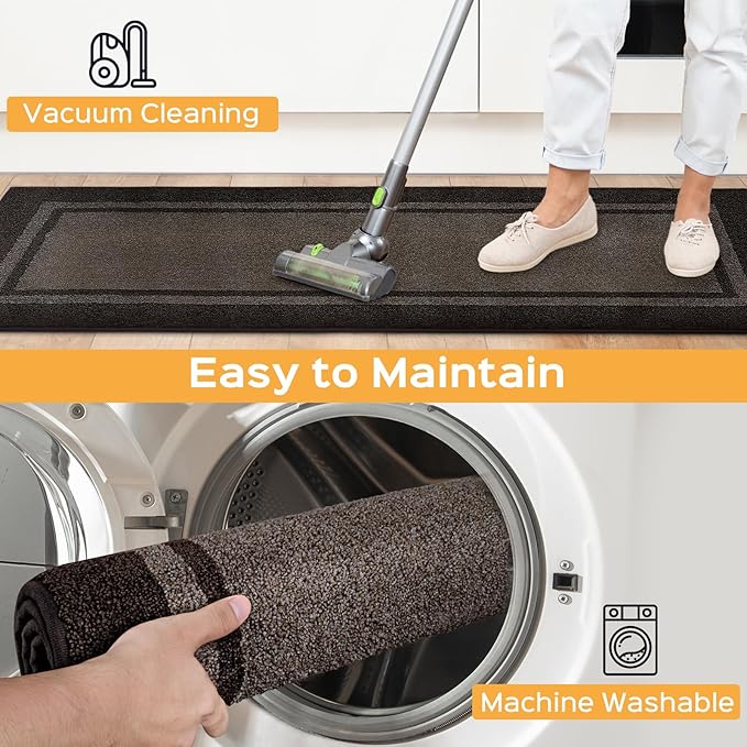 Kichen Rugs 24" x 96", Non-Slip Machine Washable Kitchen Runner Rugs Floor Mats, Absorbent Comfort Standing Mats for Kitchen, Sink, Laundry and Hallway, Grayish Brown & Coffee