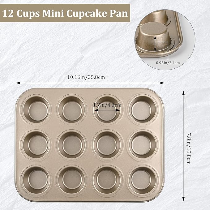 Audingull Mini Muffin Pan 2-Pack, Premium Small Cupcake Pans, Carbon Steel 12-Cup Muffin Tin, Versatile Non-Stick Bakeware