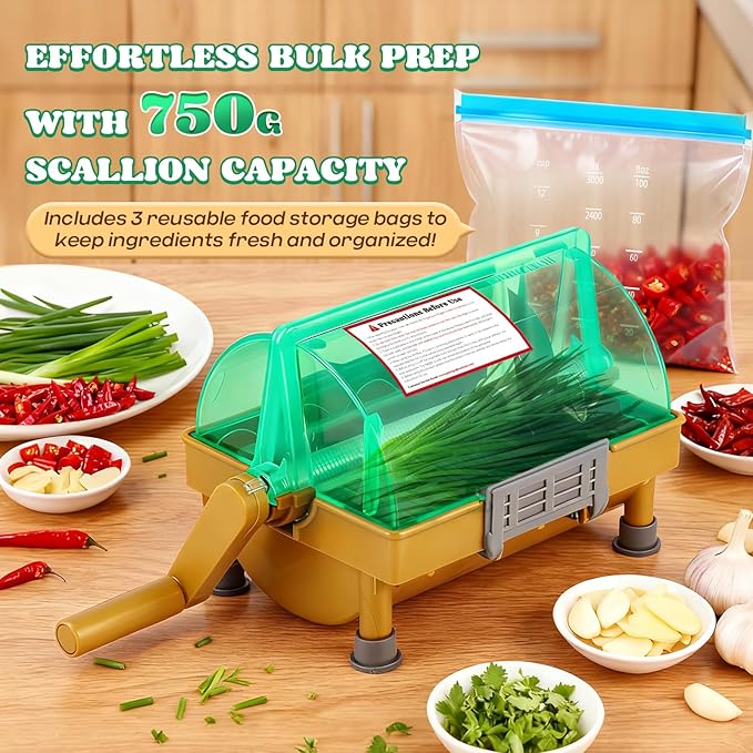 Moongiantgo Commercial Manual Scallion Cutter Slicer, Spring Onion Shredder with Stainless Steel Blade, for Kitchen 3MM Chopped Scallions, Spring Onions, Green Onions, Cilantro, Leeks, Chili Pepper