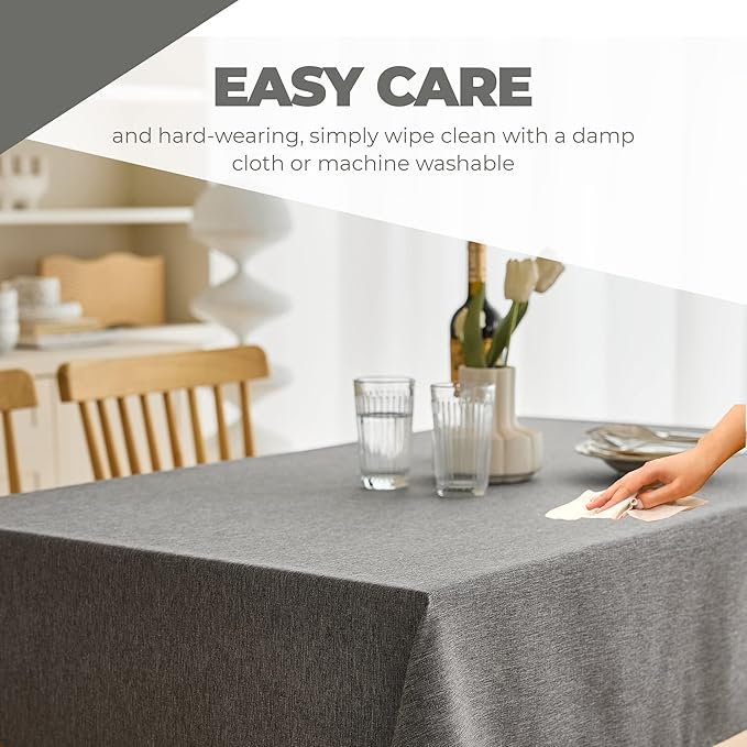 Waterproof Linen Table Cloth for 8ft Rectangle Table, Easy to Clean Wrinkle-Free Wipeable Outdoor Tablecloth for Wedding, Party, and Camping(Oblong, 60 x 120 Inch (10-12 Seats), Dark Grey)