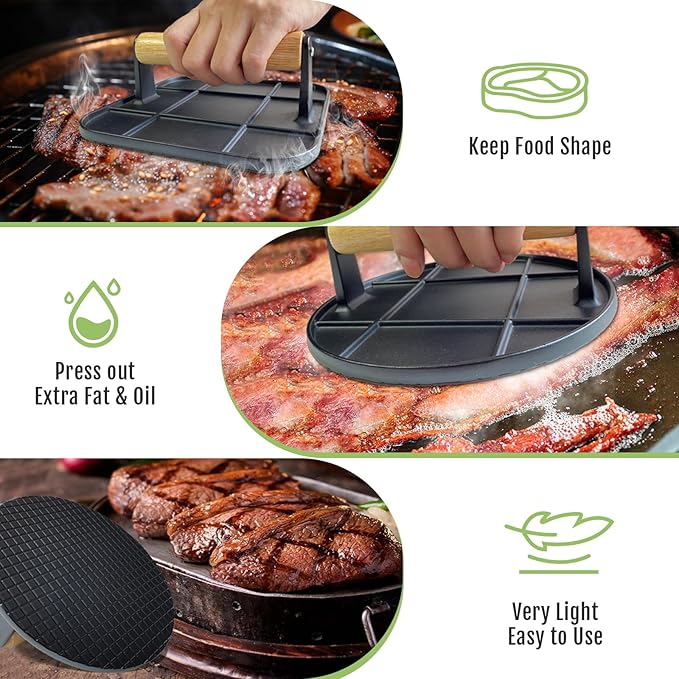 Smash Burger Press for Griddle - Lightweight with Wood Handle (70% Lighter Than Others), Rustproof Burger Press Bacon Press for Grill, Smasher Ideal for Blackstone Griddle